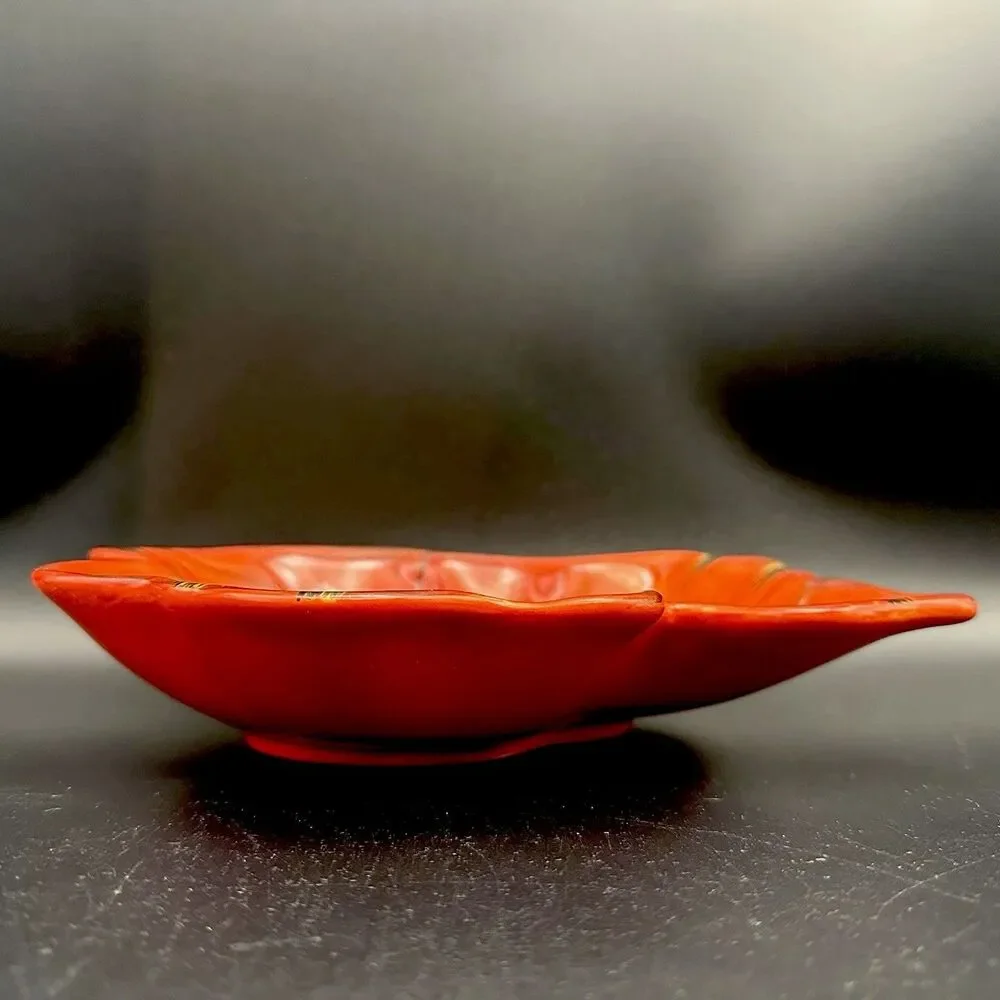 Vintage Clay Art Poppies Red Flower Shaped Ceramic Serving Bowl Dish 10.5”
